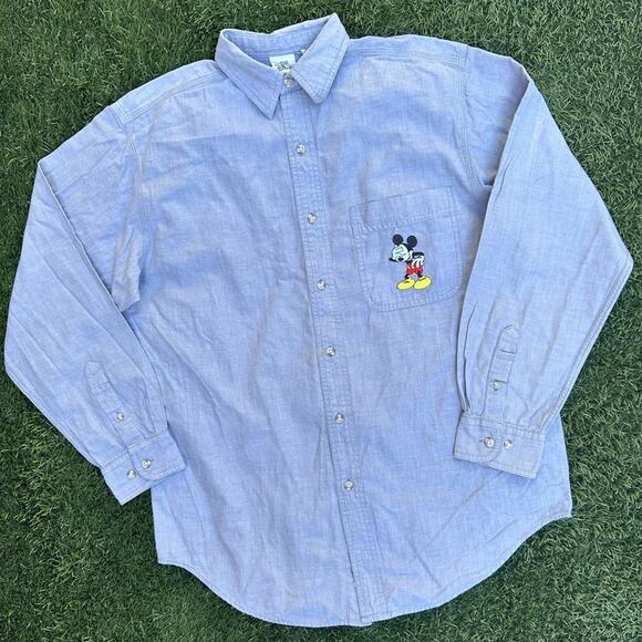Vintage 90s Y2K Disney Store Mickey Mouse Pocket Patch Button Down Unisex Shirt - Picture 1 of 10